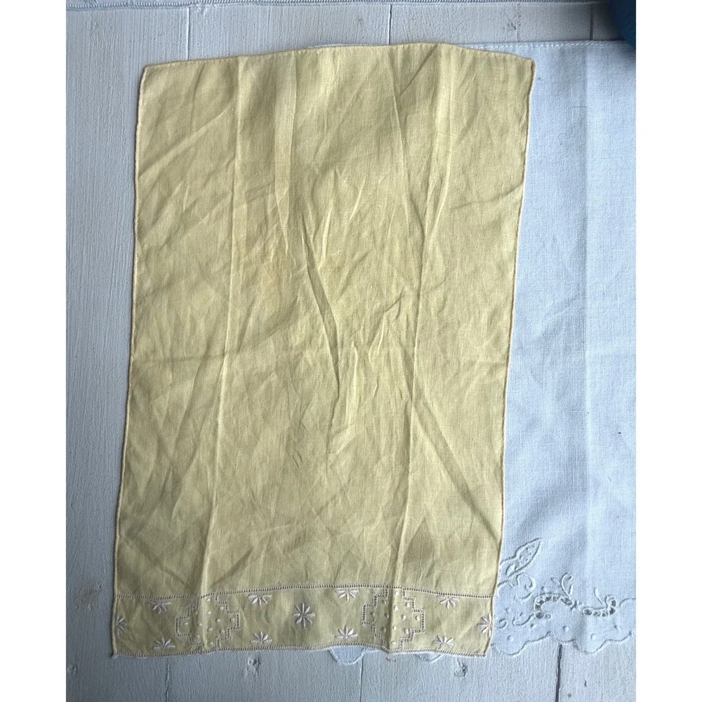Vintage Embroidered Linen Lot 6 Cutwork Floral Table Linens Hankies